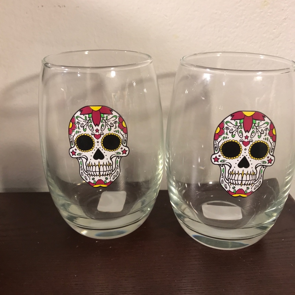 Sugar Skull 15 oz wine glass (2)